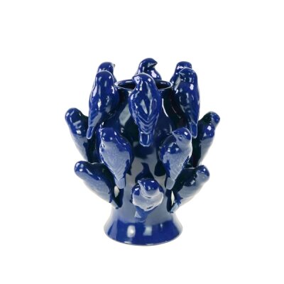 Vase mit Vögelchen kobaltblau
